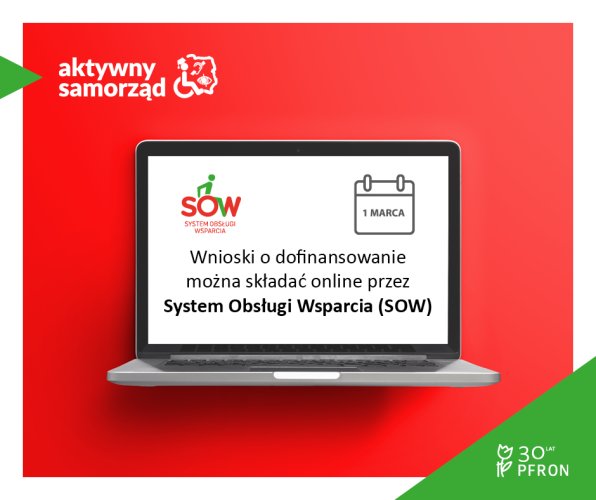 Logo SOW. Tekst: Wnioski o dofinansowanie można składać online przez System Obsługi Wsparcia